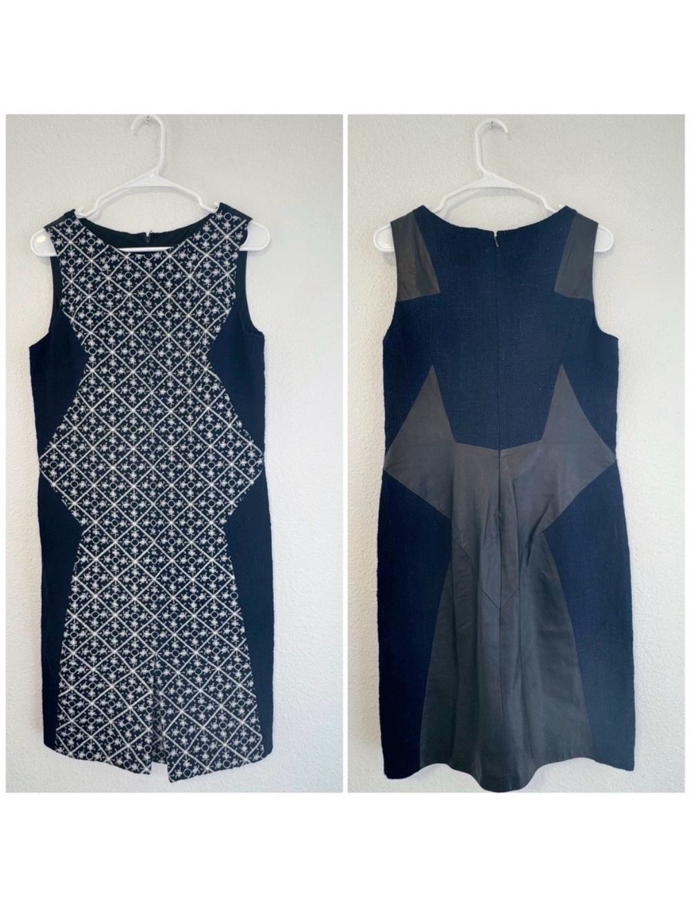 Rag & Bone Leather Trim Sheath Dress in Navy Blue Size 6